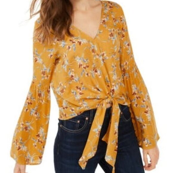 Polly & Esther Juniors Tie-Front Bell-Sleeve Top - Picture 2 of 2